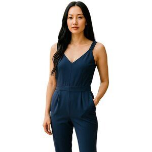 Lenny B Clara Navy Knot Strap Accent Made in France Jumpsuit